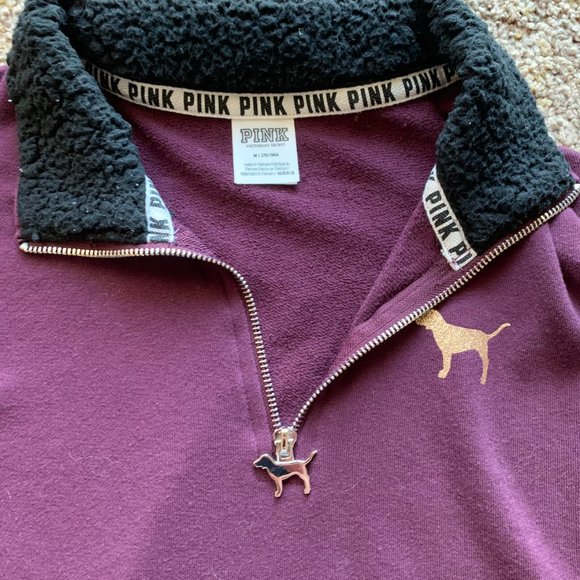 PINK Burgundy Pullover with Sherpa Collar M - Picture 2 of 5